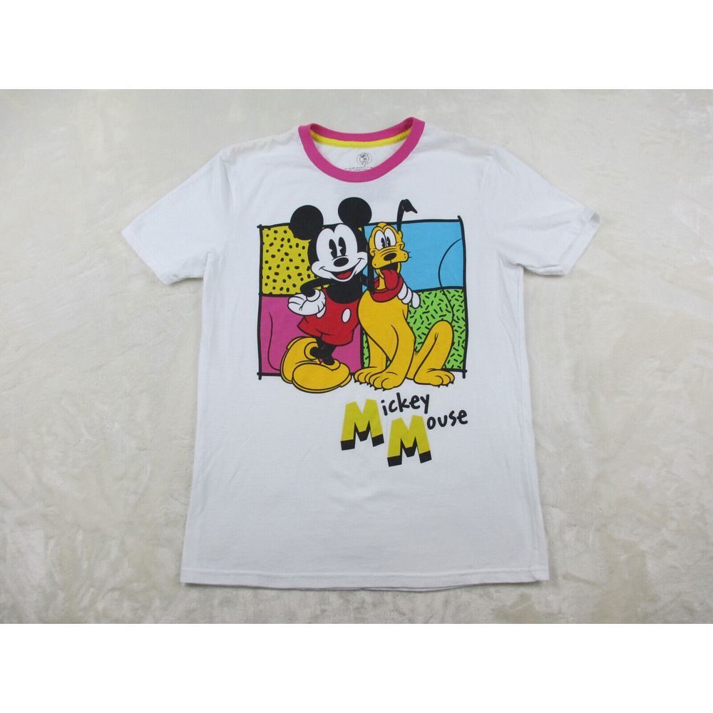 Disney Shirt Mens Small White Mickey Mouse Pluto Retro Cotton Blend Casual*